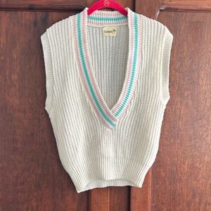 Women's Vintage Sycamore Cream Sweater Vest with Pink and Green Accents